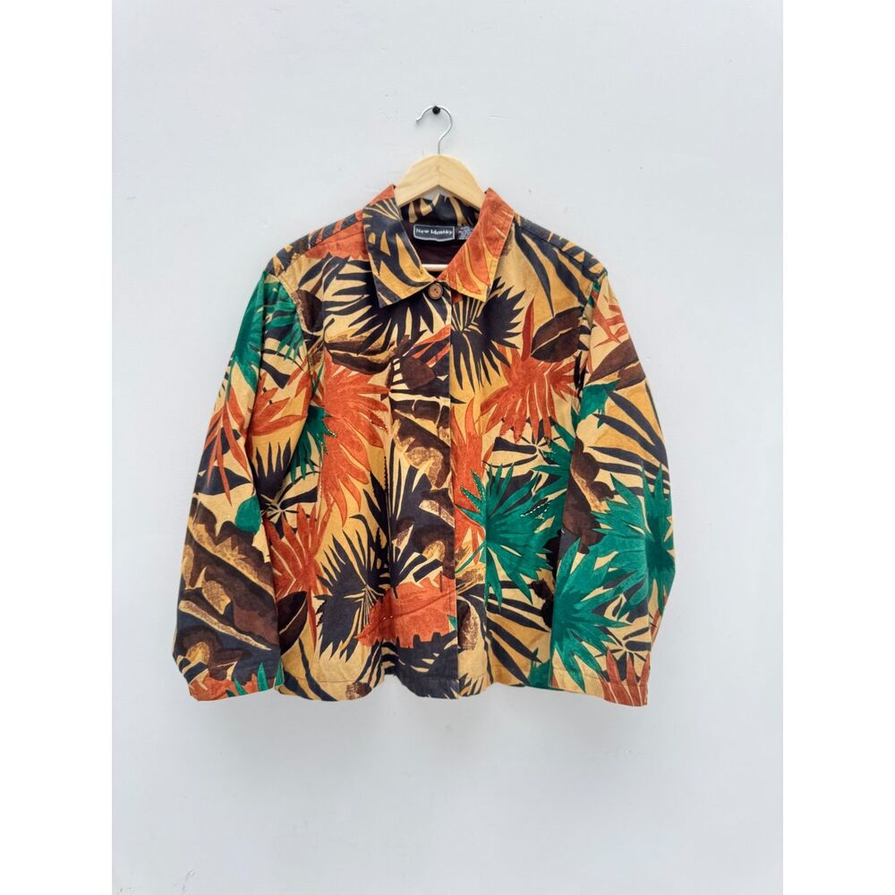 Vintage 90s New Identity Tropical Palm Leaf Jacket Cotton Canvas Chore Coat 1X